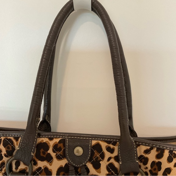 J. Crew Tote leopard print quilted canvas with leather tassel accents - Picture 4 of 16